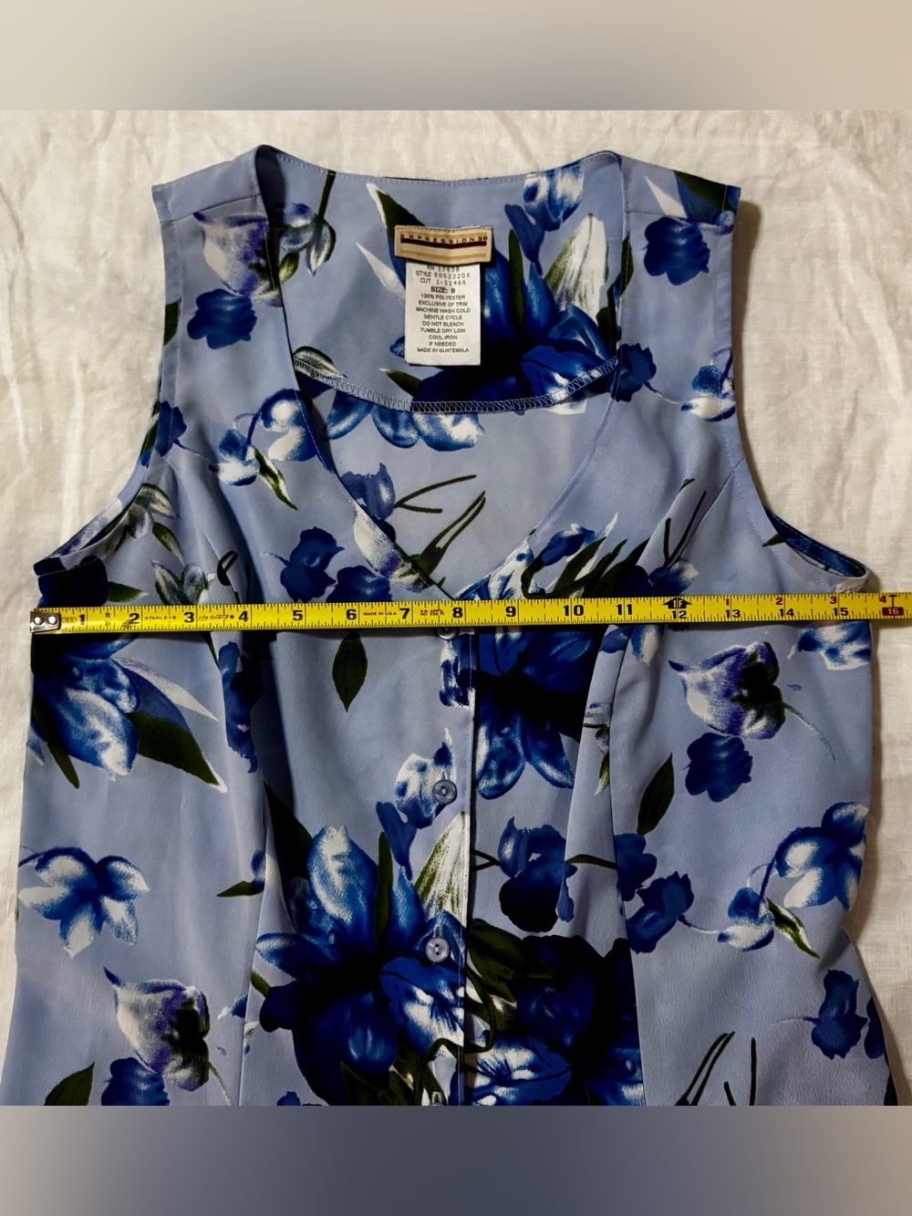 VTG 90s Expressions Periwinkle Blue Floral Button Down Maxi Dress Slit Size 8 - Picture 8 of 9